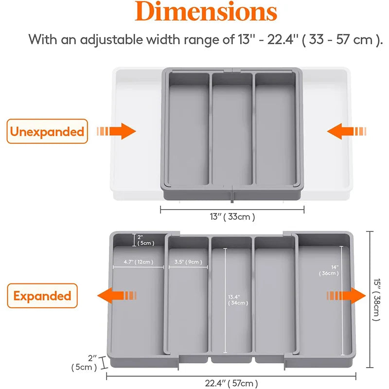 Expandable Kitchen Drawer Utensil Organizer with Adjustable Divider