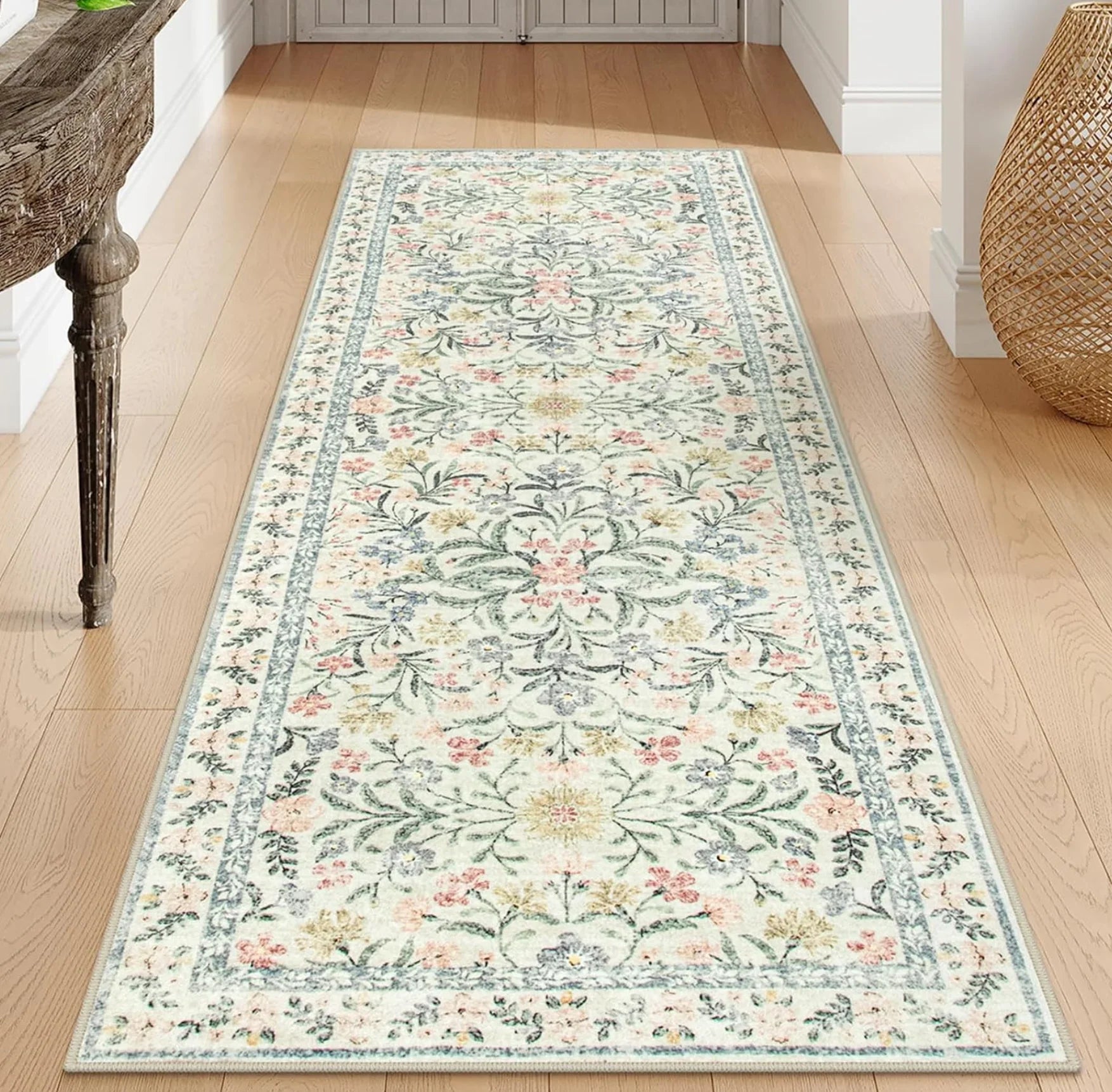 Non-Slip Washable Floral Runner Rug for Home Hallways