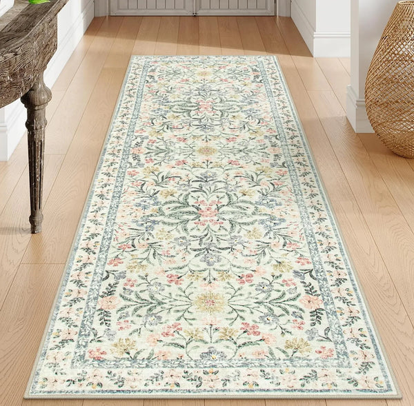 Non-Slip Washable Floral Runner Rug for Home Hallways