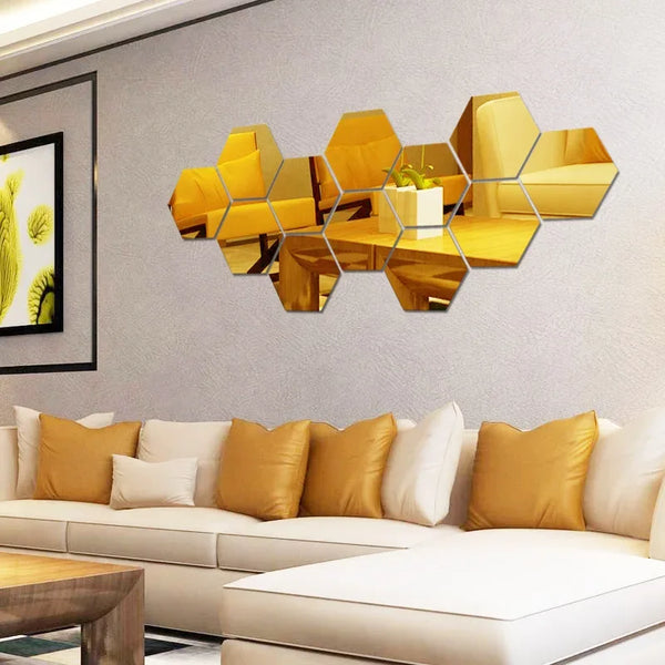 Hexagon Acrylic Mirror Wall Stickers for DIY Home Decor