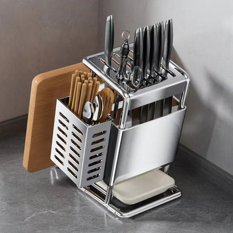 Stainless Steel Multifunctional Kitchen Knife Storage Organizer Rack