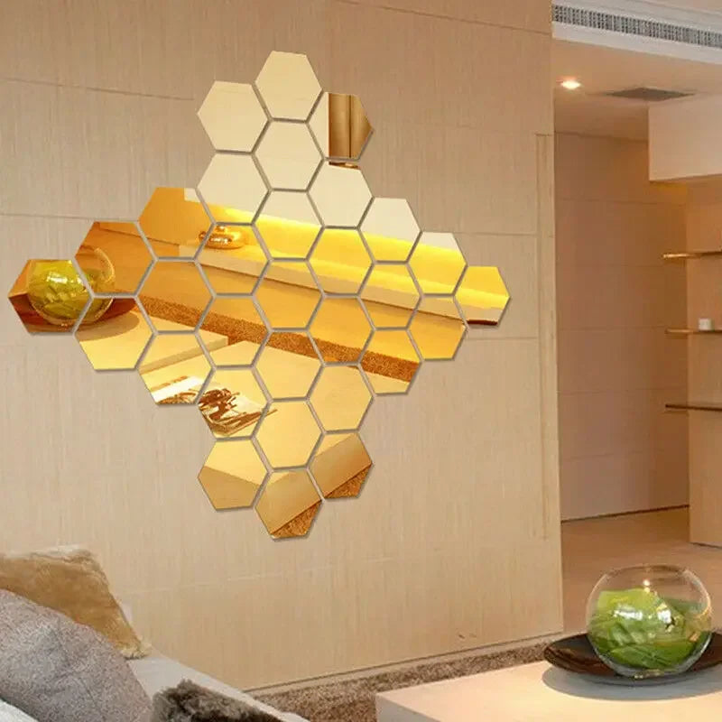 Hexagon Acrylic Mirror Wall Stickers for DIY Home Decor