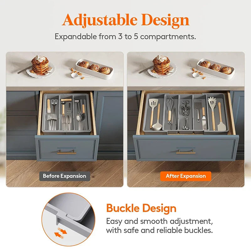 Expandable Kitchen Drawer Utensil Organizer with Adjustable Divider