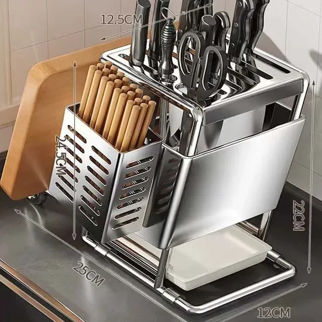 Stainless Steel Multifunctional Kitchen Knife Storage Organizer Rack