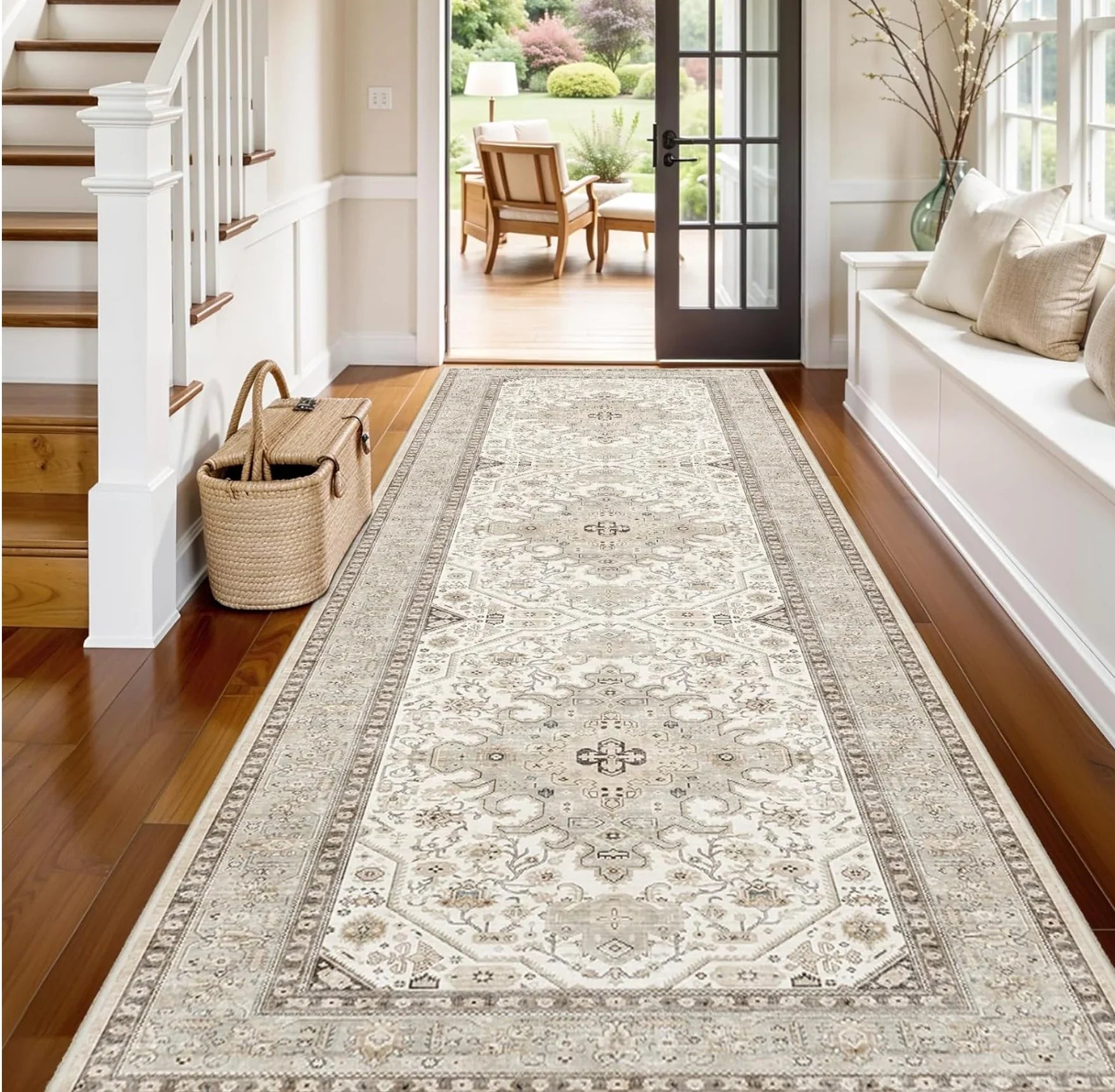 Non-Slip Washable Floral Runner Rug for Home Hallways