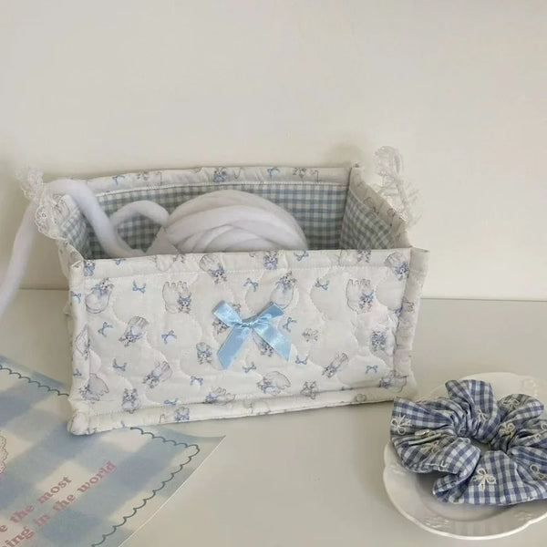 Cute Korean Quilted Square Storage Basket Desktop Organizer