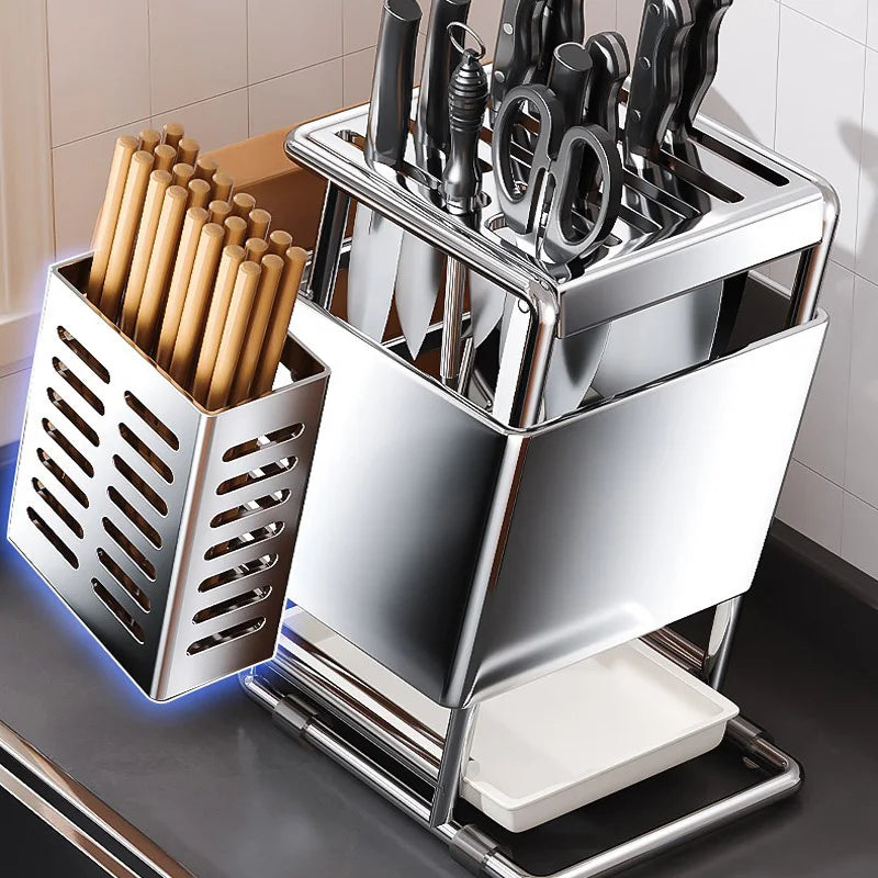 Stainless Steel Multifunctional Kitchen Knife Storage Organizer Rack