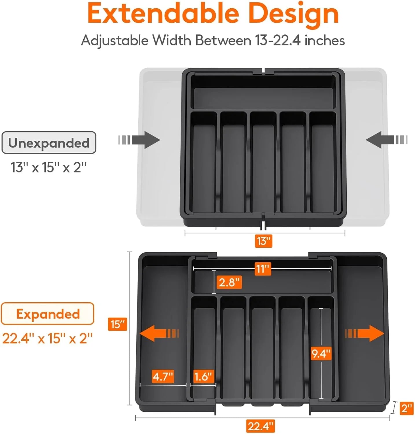 Expandable Kitchen Drawer Utensil Organizer with Adjustable Divider