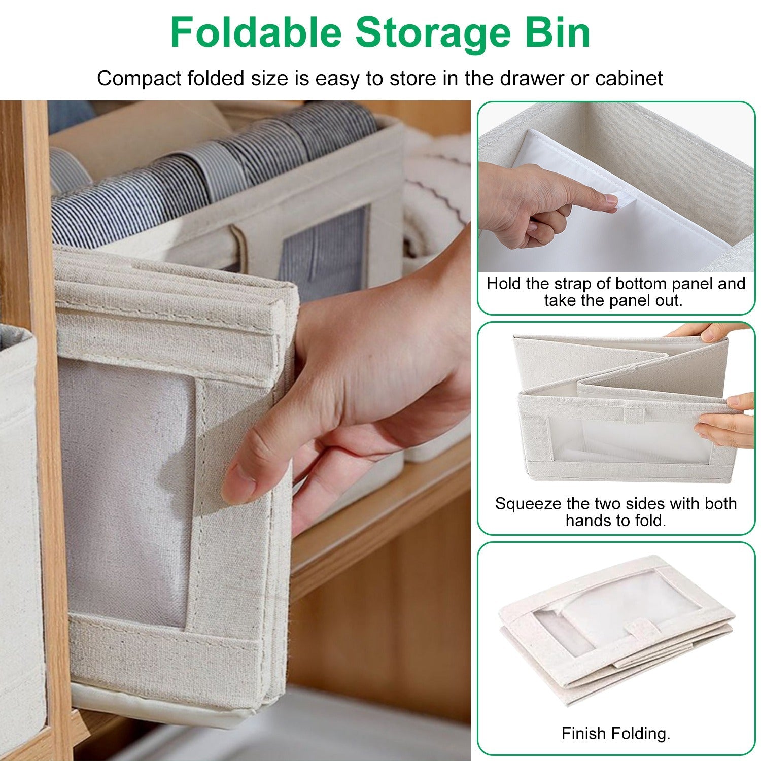 4Pcs Foldable Linen Storage Bins with Clear Window Handles