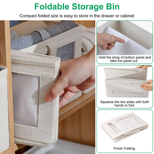 4Pcs Foldable Linen Storage Bins with Clear Window Handles