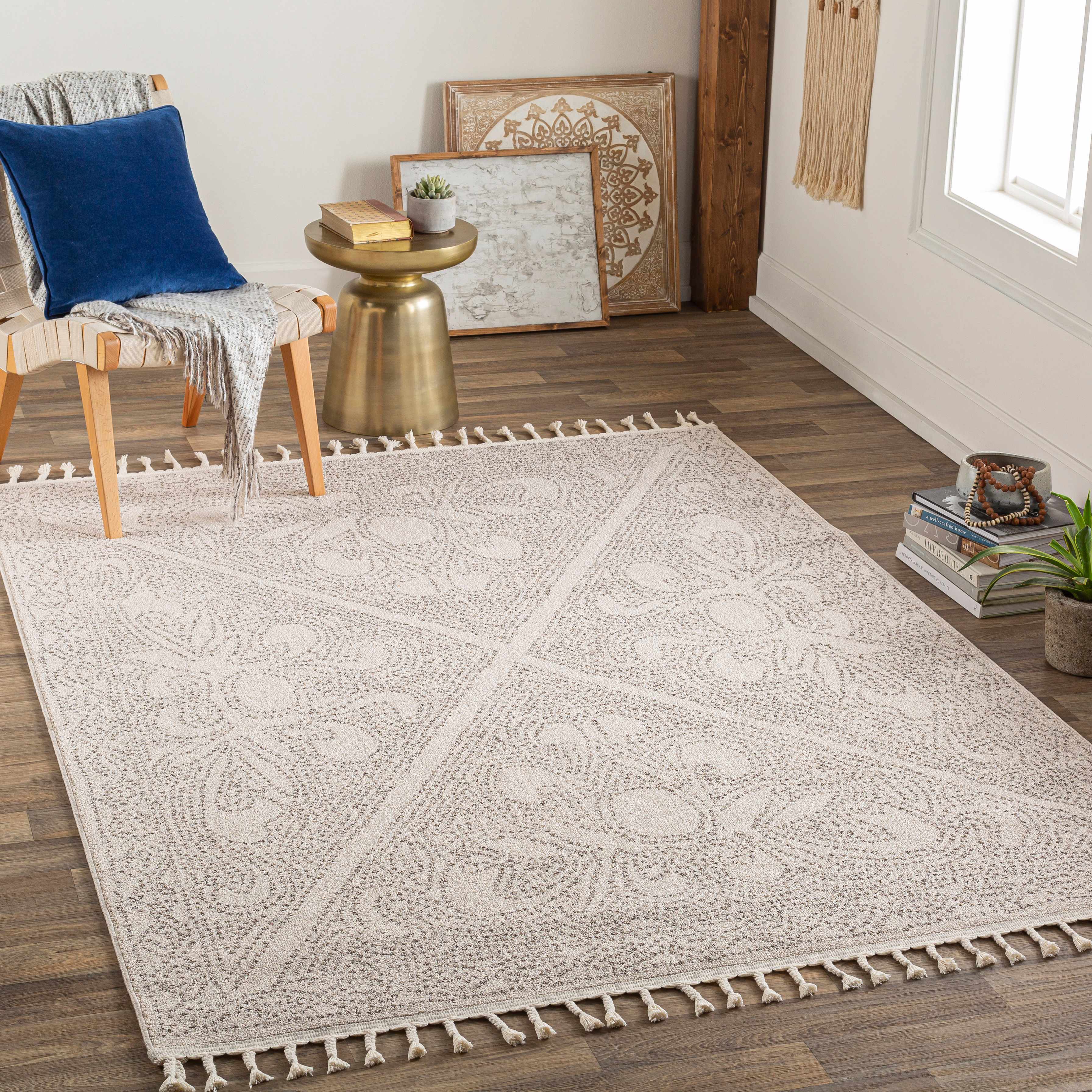 Birdwood Cream Brown Area Rug for Elegant Home Décor