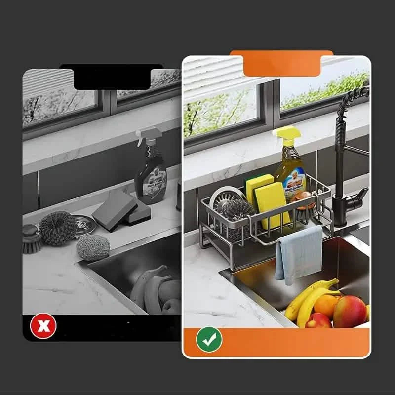 Multi-Functional Kitchen Sink Storage Rack with Drain Basket