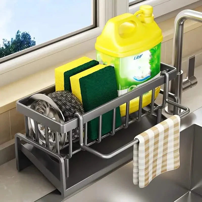 Multi-Functional Kitchen Sink Storage Rack with Drain Basket