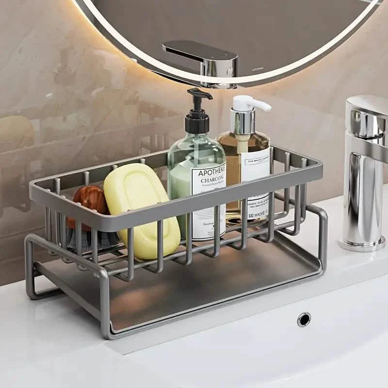 Multi-Functional Kitchen Sink Storage Rack with Drain Basket