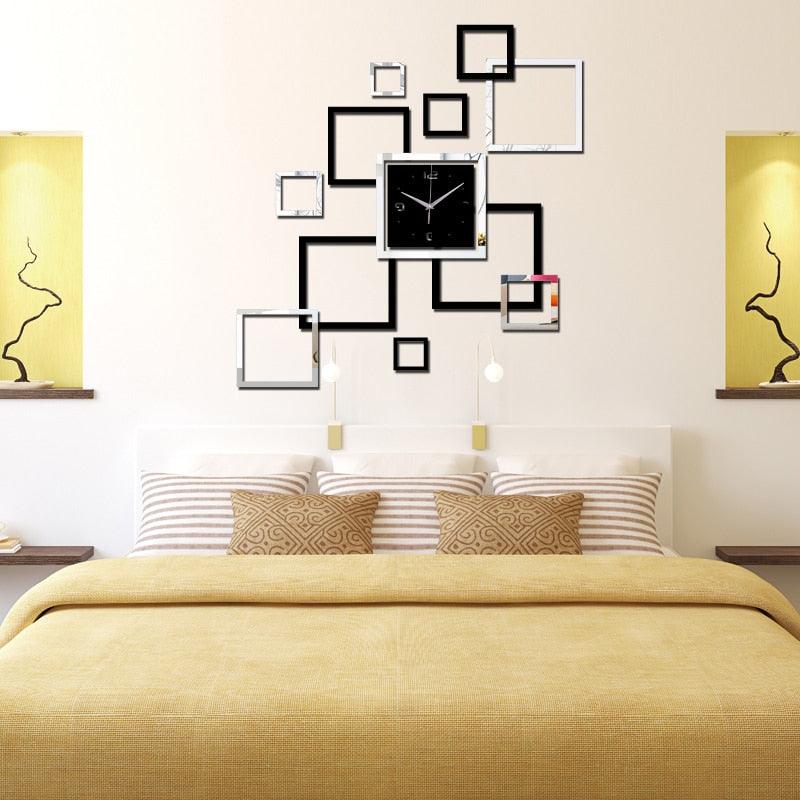 Large 3D Acrylic Mirror Wall Clock Modern Home Decor